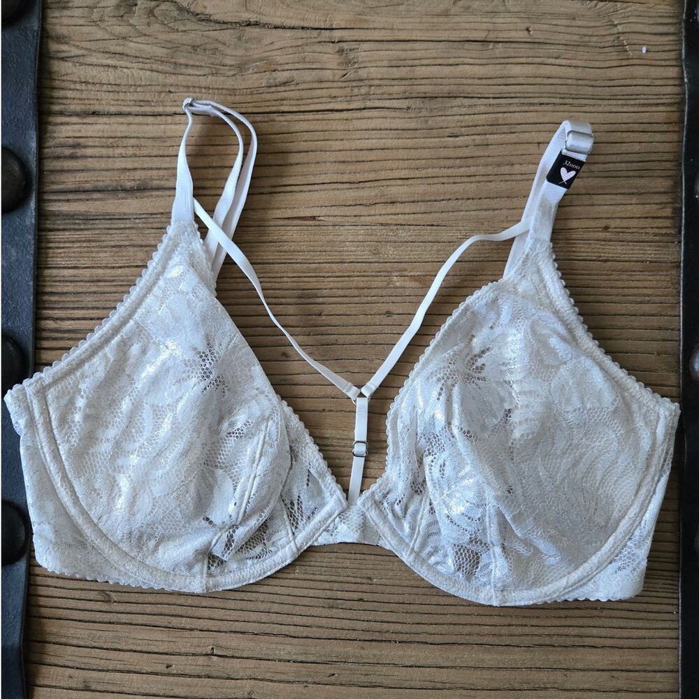 Victoria's Secret Very Sexy Unlined Plunge White Lace Bra Cage sz 32DDD New